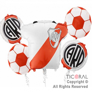 SET DE GLOBOS METALIZADO RIVER PLATE ESCUDO 5 UNIDADES 